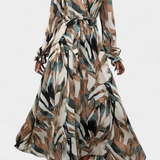 Basel Vestido Largo Manga Larga Escote V Estampado Exclusiva