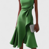 Claudia Vestido Midi Asimétrico Drapeado Exclusivo Elegante