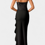 Cindy Vestido Midi Corsé Volantes Asimétricos Seda Exclusivo