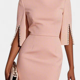 Reece Vestido Midi Con Perlas Cuello Redondo Exclusivo