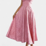 Gilda Vestido Midi Jacquard Exclusiva Cintura Alta