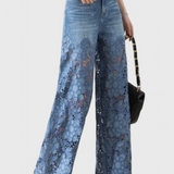 Janet Pantalón Palazzo Denim Encaje Floral Exclusivo