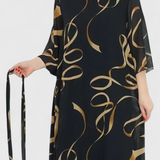 Ame Vestido Midi Estampado Cinturón Tejido Ligero Exclusivo