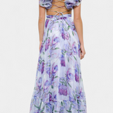 Shazia Vestido Largo Estampado Artístico Único Sin Espalda