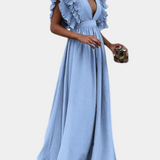 Lucera Vestido Maxi Exclusivo Tejido Suave Mangas Volantes