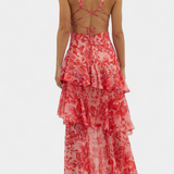 Domenica Vestido de Gasa con Escote en V y Capas Exclusivas