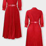 Michelle Vestido Midi Cuello Sastrero y Cinturón Plisado