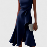 Claudia Vestido Midi Asimétrico Drapeado Exclusivo Elegante