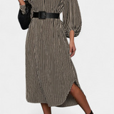 Eliana Vestido Rayado Exclusiva Cinturón Cuello de Muesca