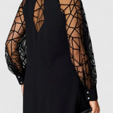 Bellezza Vestido Negro con Mangas de Malla Colección Premium