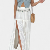 Dalia Falda Maxi Boho Con Encaje Abertura Frontal Exclusiva