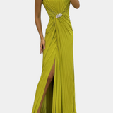 Shiloh Vestido Maxi Plisado Seda Exclusivo Abertura