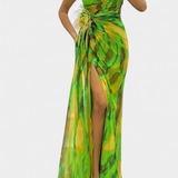 Aylin Vestido Maxi Asimétrico Estampado Colección Exclusiva