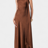 Robina Vestido Largo Asimétrico Bronce Colección Exclusiva
