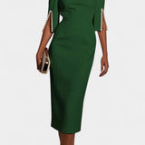 Reece Vestido Midi Con Perlas Cuello Redondo Exclusivo