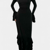 Calissa Vestido Seda Exclusivo Volantes Mangas Acampanadas