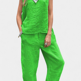 Leona Conjunto Chaleco Pantalón Algodón Lino Exclusivo