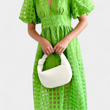 Marigold Vestido Midi Vintage Manga Abullonada Cuadrados