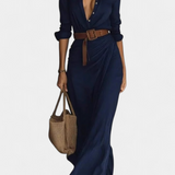 Souline Vestido Maxi Solapa Manga Larga Sastrería Exclusiva