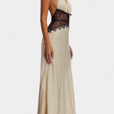 Ashanty Vestido Largo Halter Con Encaje Transparente Elite
