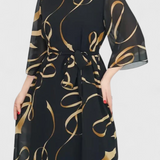 Ame Vestido Midi Estampado Cinturón Tejido Ligero Exclusivo