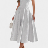 Gilda Vestido Midi Jacquard Exclusiva Cintura Alta
