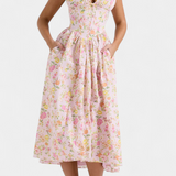 Margie Vestido Midi Estampado Floral Romántico Exclusivo