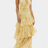 Domenica Vestido de Gasa con Escote en V y Capas Exclusivas