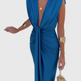 Lakisha Vestido Midi Fruncido Escote Profundo Exclusivo