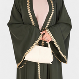 Ginebra Abaya Fluida Bordado Dorado Hojas Exclusivas