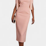 Reece Vestido Midi Con Perlas Cuello Redondo Exclusivo