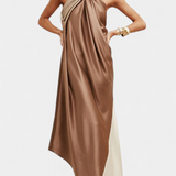 Rebecca Vestido Maxi Irregular Color Block Exclusivo