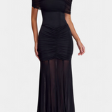 Alodia Vestido Maxi Hombros Con Capa De Malla Exclusivo