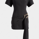 Coraline Vestido Mini Con Cintura Drapeada Hebilla Dorada