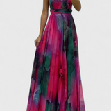 Caprice Vestido Maxi Gasa Floral Cuello Halter Edicion