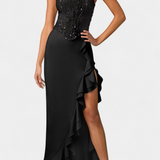 Cindy Vestido Midi Corsé Volantes Asimétricos Seda Exclusivo