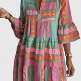 Gina Vestido Boho Bordado Con Escote En V Mangas Limitadas