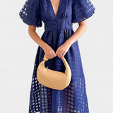 Marigold Vestido Midi Vintage Manga Abullonada Cuadrados