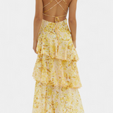 Domenica Vestido de Gasa con Escote en V y Capas Exclusivas