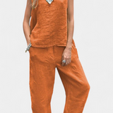 Leona Conjunto Chaleco Pantalón Algodón Lino Exclusivo