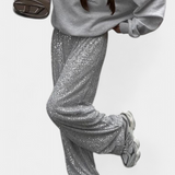 Lara Pantalón de Lentejuelas Cintura Alta Suelto Exclusivo