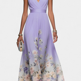 Sauline Vestido Maxi Floral Sin Mangas En V Gasa Exclusiva