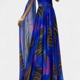 Cedara Vestido Largo Un Hombro Detalle Floral Seda Privada