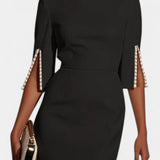 Reece Vestido Midi Con Perlas Cuello Redondo Exclusivo