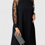 Bellezza Vestido Negro con Mangas de Malla Colección Premium