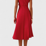 Claudia Vestido Midi Asimétrico Drapeado Exclusivo Elegante