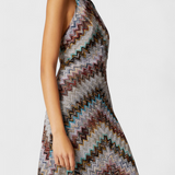 Melisa Vestido Largo Halter Zigzag Lamé Iridiscente