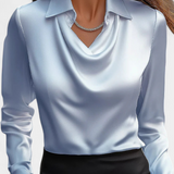 Dilnaz Blusa Satinada Con Escote En Cascada De Lujo