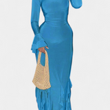 Calissa Vestido Seda Exclusivo Volantes Mangas Acampanadas