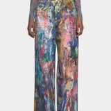 Luna Jeans Pantalón Pierna Ancha Estampado Artístico Denim